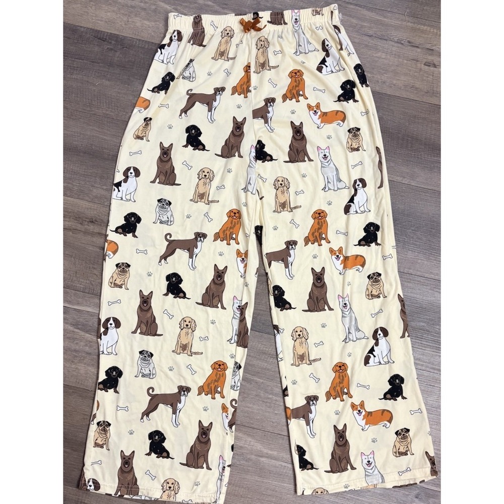 Sophie Sue Dog Print Pajama Pants Size L Soft Cream Lounge Pants Breed Pattern